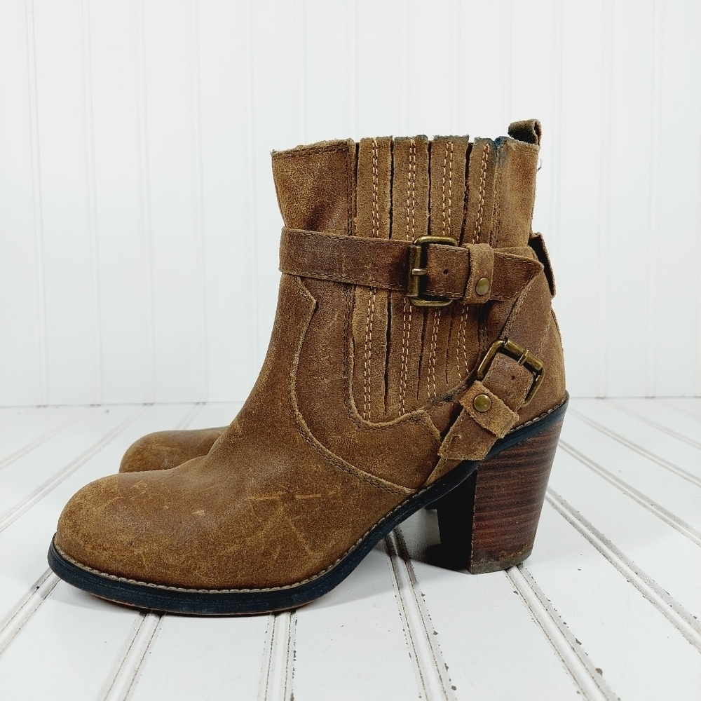 Very Volatile Los Angeles Women's Brown Leather Buckle Strap Ankle Boots C351